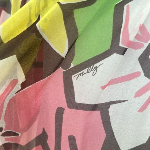 VTG MILLY OF NEW YORK 100% Silk Halter Drop Waist Dress Pink/Green Y2K Size 0 - Picture 11 of 11